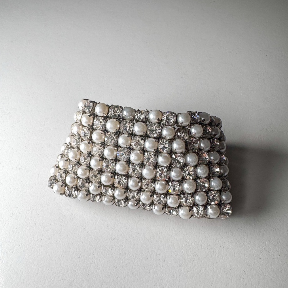 Rhinestone and pearl bracelet, silver and ivory